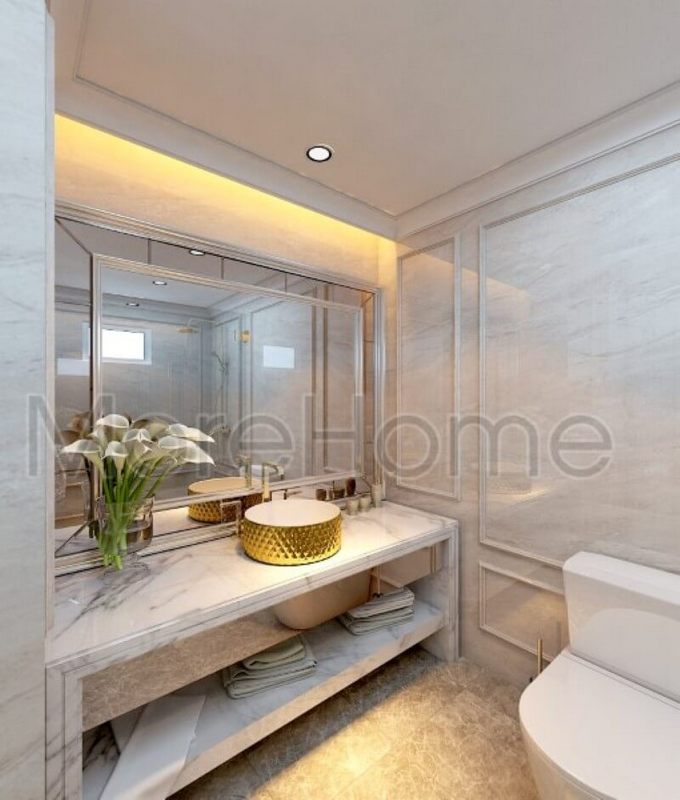 Mẫu kệ tủ lavabo hiện đại giúp cho gia chủ dễ dàng lưu trữ vật dụng cá nhân của mình