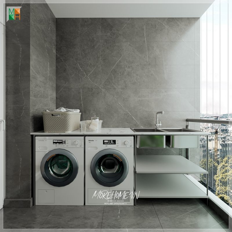 Thiết kế phòng giặt đồ riêng tránh ảnh hưởng ám mùi bột giặt tới các không gian khác.