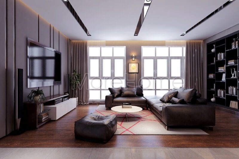 Kệ ti vi phòng khách gỗ công nghiệp được coi như là điểm nhấn ấn tượng hơn cho không gian tiếp khách của gia chủ