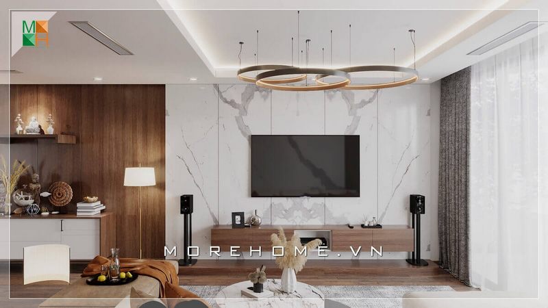 Mẫu ốp tường đá nhân tạo vân mây cao cấp sẽ mang đến vẻ đẹp hiện đại, sang trọng cho không gian phòng khách của bạn