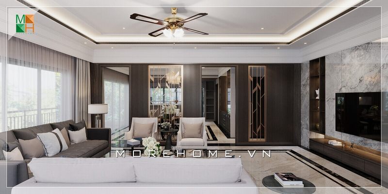 Mẫu thiết kế phòng khách hiện đại, sang trọng và cao cấp phù hợp với các loại nhà như chung cư, nhà phố và biệt thự.