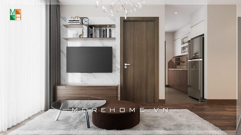 Mẫu thiết kế kệ tivi đơn giản bằng gỗ công nghiệp cao cấp dành cho phòng khách, phù hợp với phong cách hiện đại của chung cư và nhà phố.